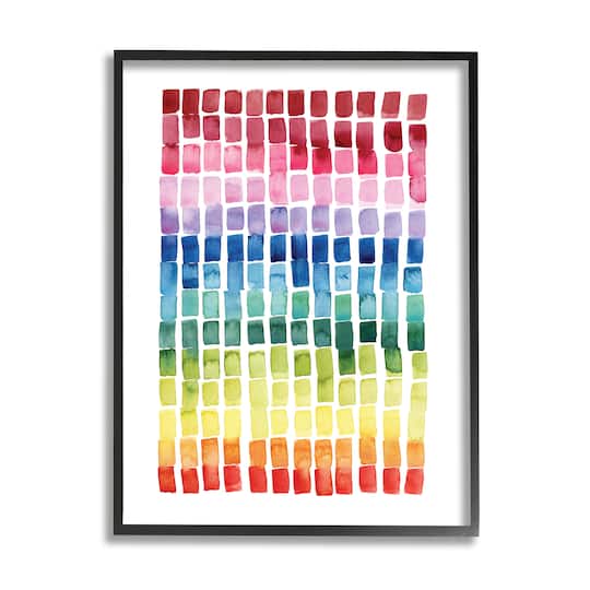 Stupell Industries Geometric Watercolor Rainbow Tiles over White in Frame Wall Art